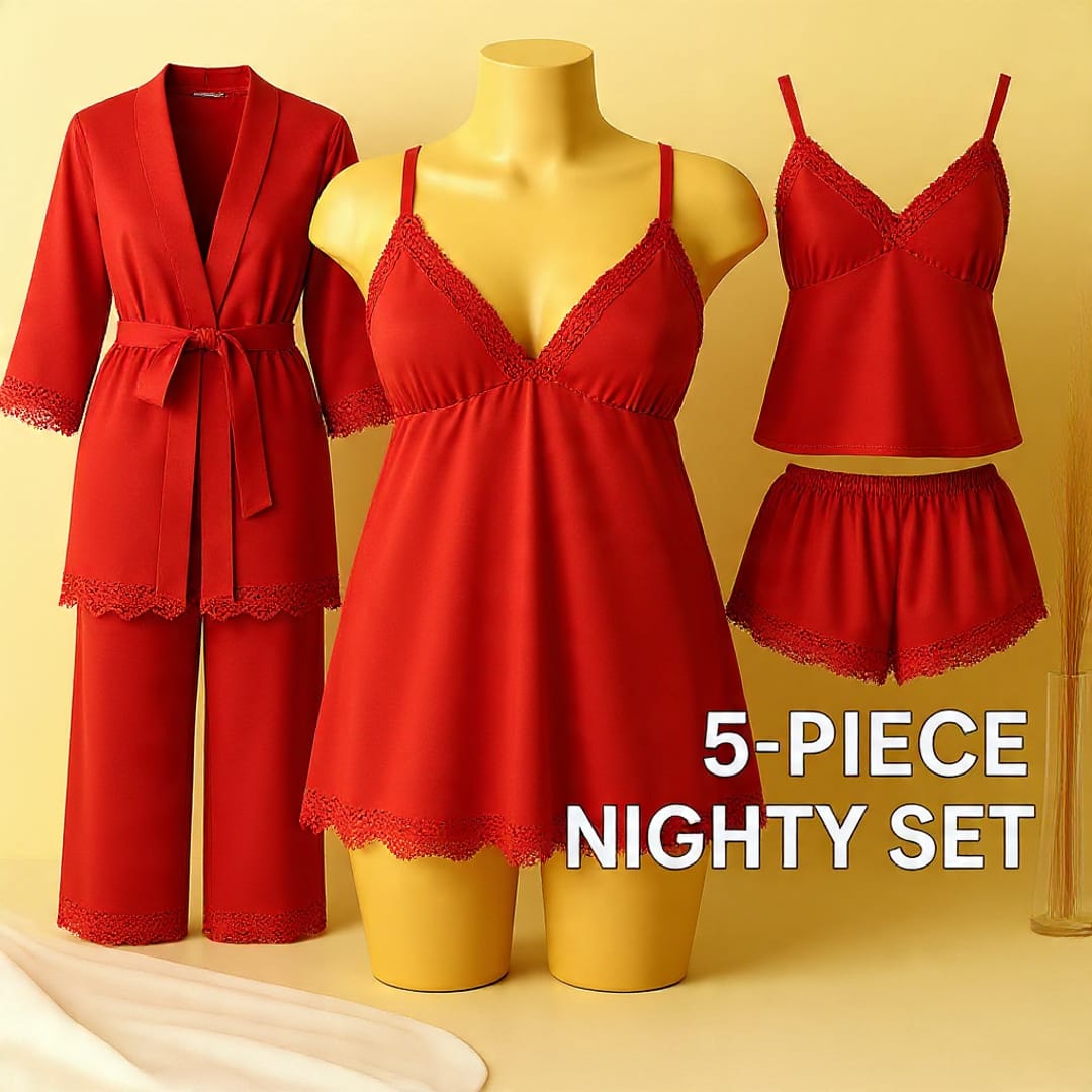 5 pcs nighty set (short , pajama , shirt , long shirt , gown)