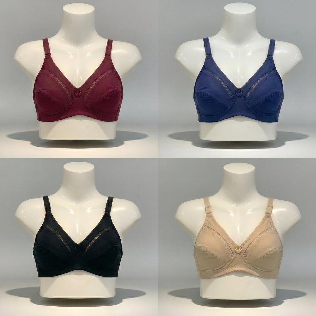 Pack of 4 Women’s Cotton Comfort Bras – Non Padded, Soft & Comfortable